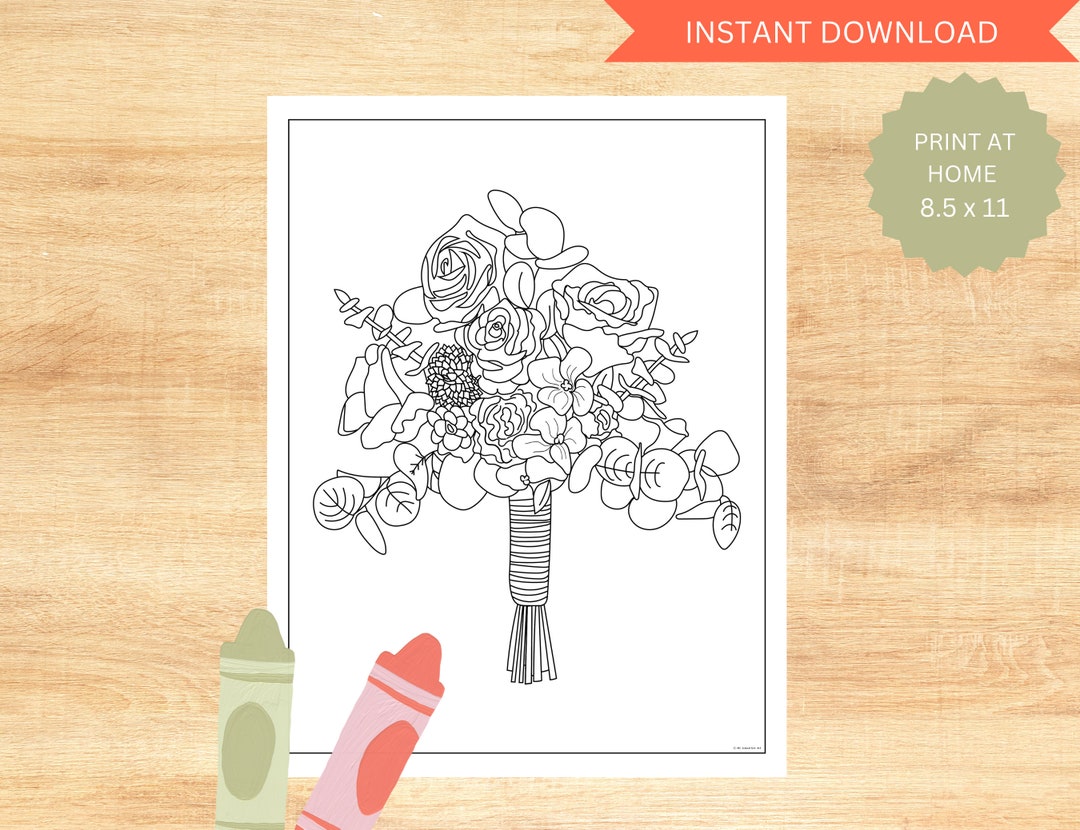 Bridal Shower Coloring Page Printable Floral Bouquet Coloring - Etsy