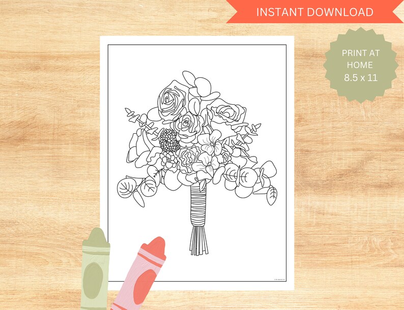 Bridal Shower Coloring Page Printable Floral Bouquet Coloring - Etsy