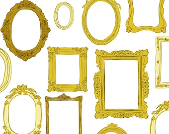 Vintage Gold Picture Frame Clip Art, Elegant Golden Hand Drawn Transparent PNGs, Digital Download for DIY Crafts, Party Invites, & more