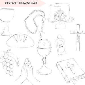Eerste communie clip art bundel, katholiek pictogram eucharistie sacrament transparant png-bestand, handgetekende ontwerpen, digitale download, DIY cadeau