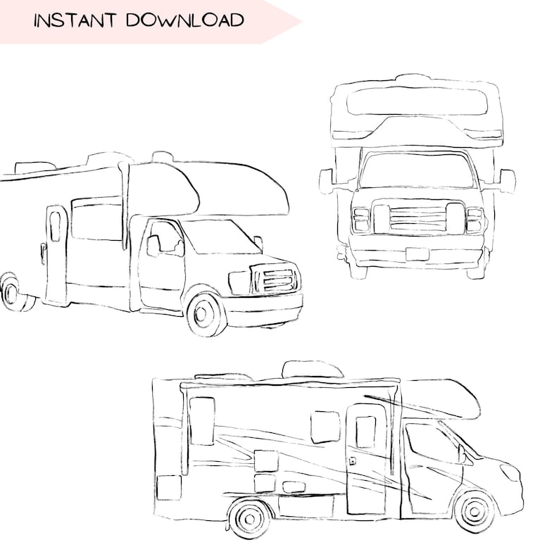 RV Camper Class C Drawing, PNG Clipart Bundle, Hand-drawn Designs for ...