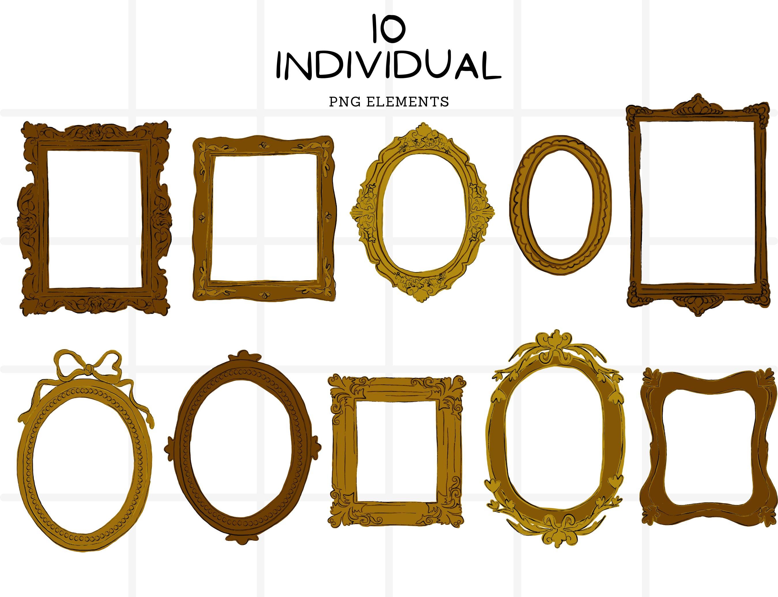 Neutral Border Graphics Picture Frame Clip Art PNG Set, Neutral Borders, Wooden Hand Drawn ...
