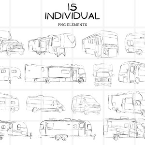 RV Camper Clipart Bundle, Camper Van Sketch, Class A Drawing, Trailer ...
