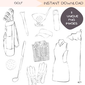 Golf clipart bundel, golfen png-illustraties, eenvoudige sport, zeer fijne tekeningen handgetekende ontwerpen, outdoor recreatieve illustratie, digitale download