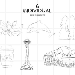 Washington State Symbols Clipart Pack, PNW Hand-drawn PNG Bundle ...