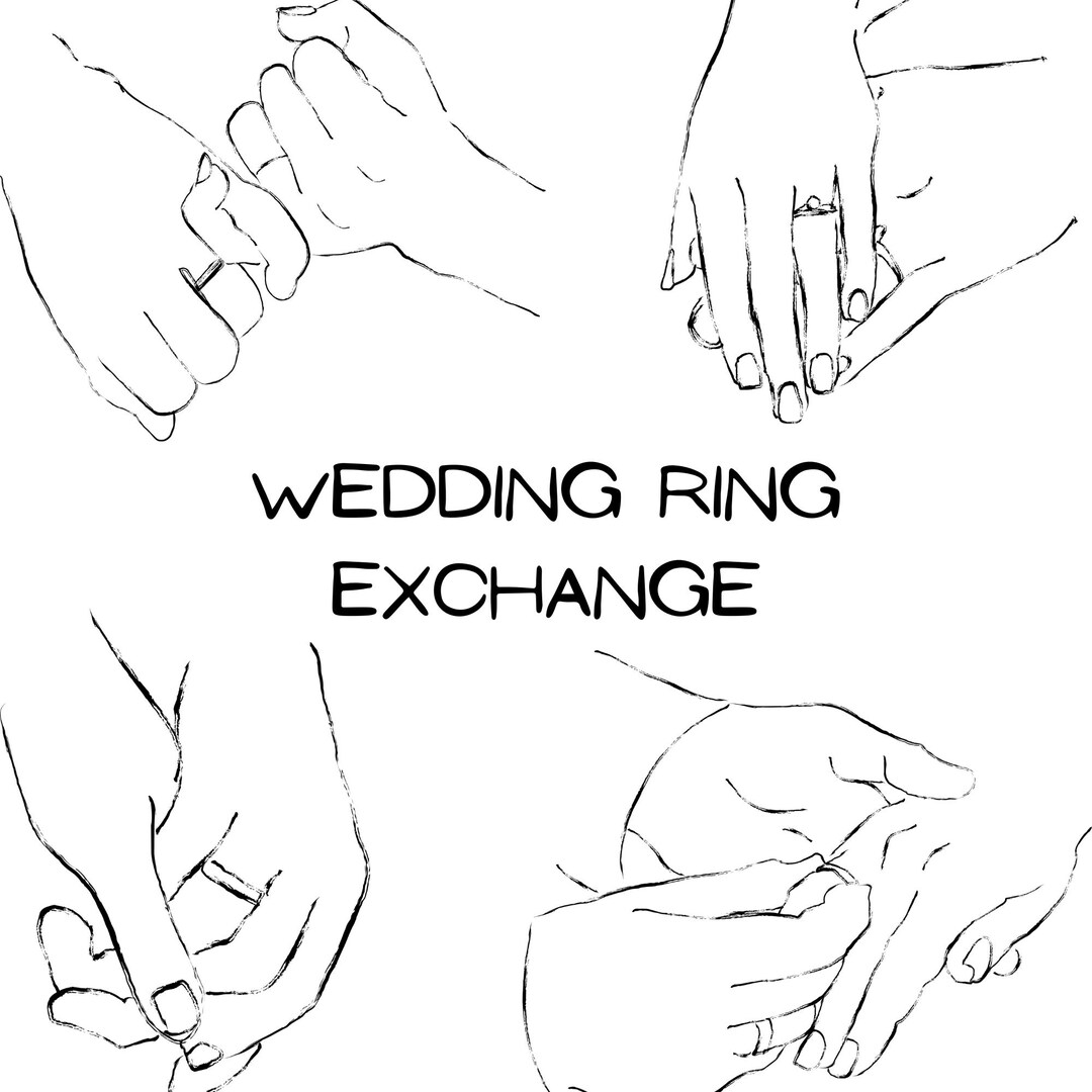Wedding Ring Exchange Clip Art Bundle, Hand-drawn Hands With Rings ...