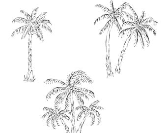 Palm Tree Line Art Clipart, Hand-drawn Tropical Beach PNG, Digital Download Line Art Simple Doodle, Botanical Drawings for DIY Crafts & Gift