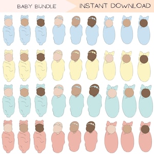 Bundle d'art clip nouveau-né, illustration vectorielle de bébé neutre entre les sexes Clipart Portrait sans visage, PNG design minimaliste graphiques dessinés à la main