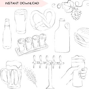 Paquete de imágenes prediseñadas de cervecería: diseños de cerveza dibujados a mano (descarga digital)