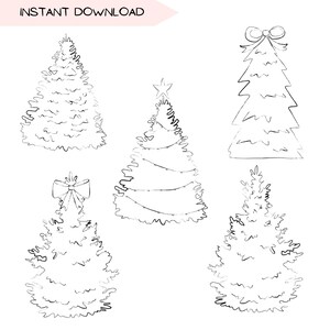 Ensemble de fichiers clipart sapins de Noël PNG transparents pour travaux manuels des Fêtes, invitations, projets de bricolage et plus encore - téléchargement numérique de haute qualité