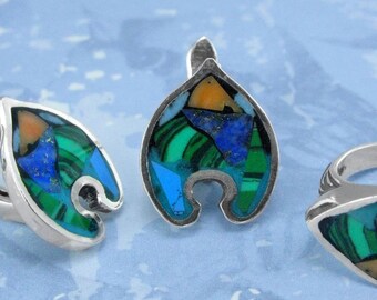 Sterling Silver Set Handmade / Silver Malachite Jewelry Set / Malachite Ring & Earrings Set Sterling Silver / Lapis Lazuli Earrings and Ring
