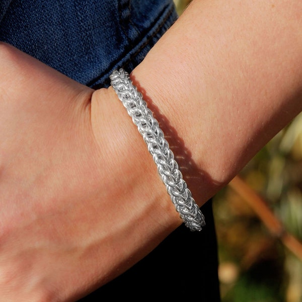 925 Sterling Silver Foxtail Viking Handmade Bracelet / Wide Silver Men Women Jewelry Bracelet