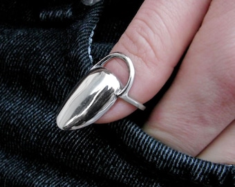 Silver Thumb Fingernail Armor Ring Nail Guard Claw / 925 Sterling Silver Thumb Fingertip Nail Armour Ring