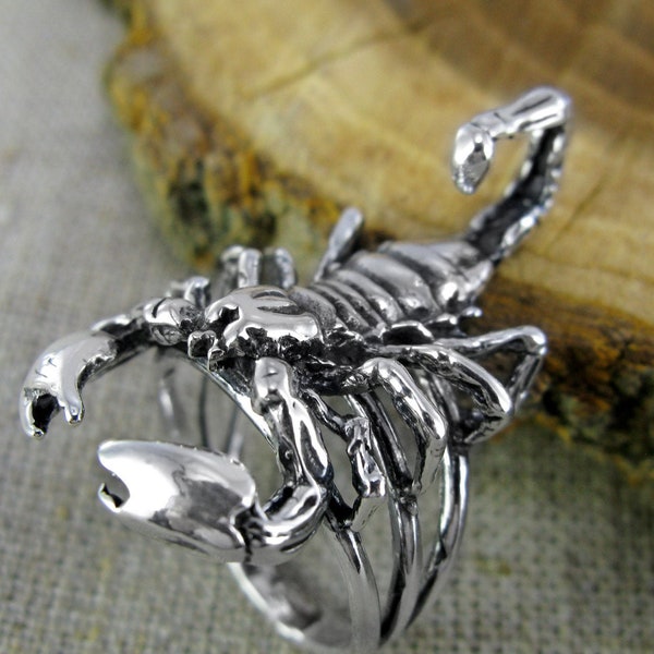 Sterling Silver Scorpion Jewelry Men Ring / Mens Scorpio Zodiac Silver Biker Rings