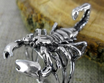 Sterling Silver Scorpion Jewelry Men Ring / Mens Scorpio Zodiac Silver Biker Rings