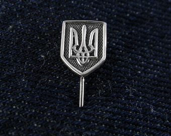 Ukrainian Coat of Arms Tryzub or Trident Lapel Pin / Ukraine 925 Sterling Silver Symbol Trident Emblem Coat of Arms Pin