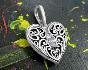 Silver Heart Shaped Pendant Necklace Gift for Beloved Women / Sterling Jewelry Heart Necklaces for Wife