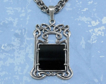 Black Onyx Pendant Necklace Silver Jewelry