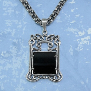 Black Onyx Pendant Necklace Silver Jewelry
