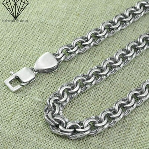 Men's Thick Heavy Sterling Silver Chain Necklace for Him/ Garibaldi or Bismarck Massive Necklace / Biker Chino Weaving Men's Silver Chain image 8