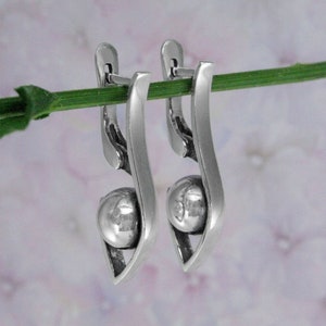 Silver Minimalist Ball Statement Teardrop Earrings / Jewelry Geometric Boho Drop Handmade Dainty Earrings image 2