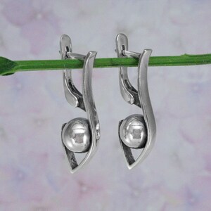 Silver Minimalist Ball Statement Teardrop Earrings / Jewelry Geometric Boho Drop Handmade Dainty Earrings image 3