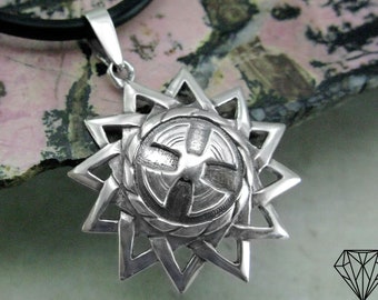 Erzgamma Star Silver Pendant Necklace / Protective Ancient Elemental Sterling Amulet / 12-pointed Luck Symbol