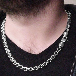 Thick Heavy Sterling Silver Men&#39;s Chain / Biker Bismarck Garibaldi Solid Silver Necklace for Him