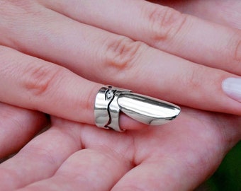 925 Silver Pinky Fingernail Nail Ring - Armor Claw Jewelry for Little Finger