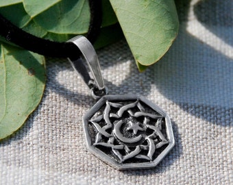 Collier pendentif islamique musulman en argent avec croissant de lune et étoile / cadeau bijoux islamique