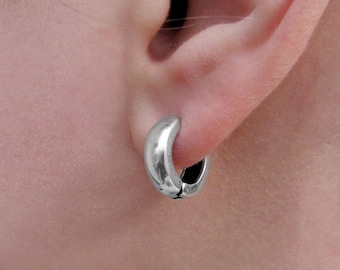 925 Silver Hoop Huggie Earrings Small Everyday Minimalist / Geometric Smooth Circle Huggie Hoops Earring