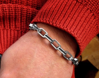 925 Heavy Anchor Silver Chain Link Men Viking Bracelet / Mens