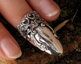 Fingernail Silver Pointer Finger Claw Nail Ring Armor / Finger Nails Jewelry Claws Guard Rings / Upper Nail Fingernail Ring