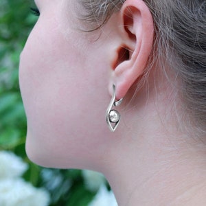 Silver Minimalist Ball Statement Teardrop Earrings / Jewelry Geometric Boho Drop Handmade Dainty Earrings image 1