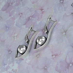 Silver Minimalist Ball Statement Teardrop Earrings / Jewelry Geometric Boho Drop Handmade Dainty Earrings image 6