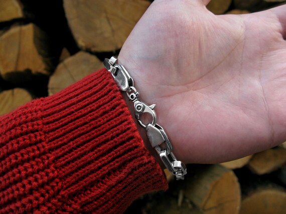 925 Heavy Anchor Silver Chain Link Men Viking Bracelet / Mens