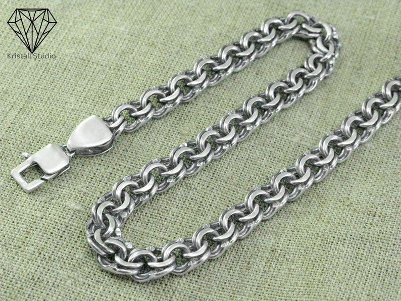 Men's Thick Heavy Sterling Silver Chain Necklace for Him/ Garibaldi or Bismarck Massive Necklace / Biker Chino Weaving Men's Silver Chain image 8