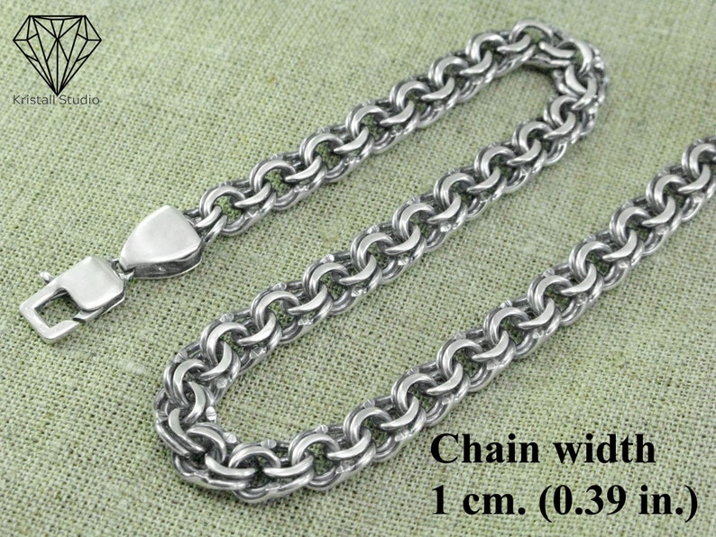 Men's Thick Heavy Sterling Silver Chain Necklace for Him/ Garibaldi or Bismarck Massive Necklace / Biker Chino Weaving Men's Silver Chain image 3