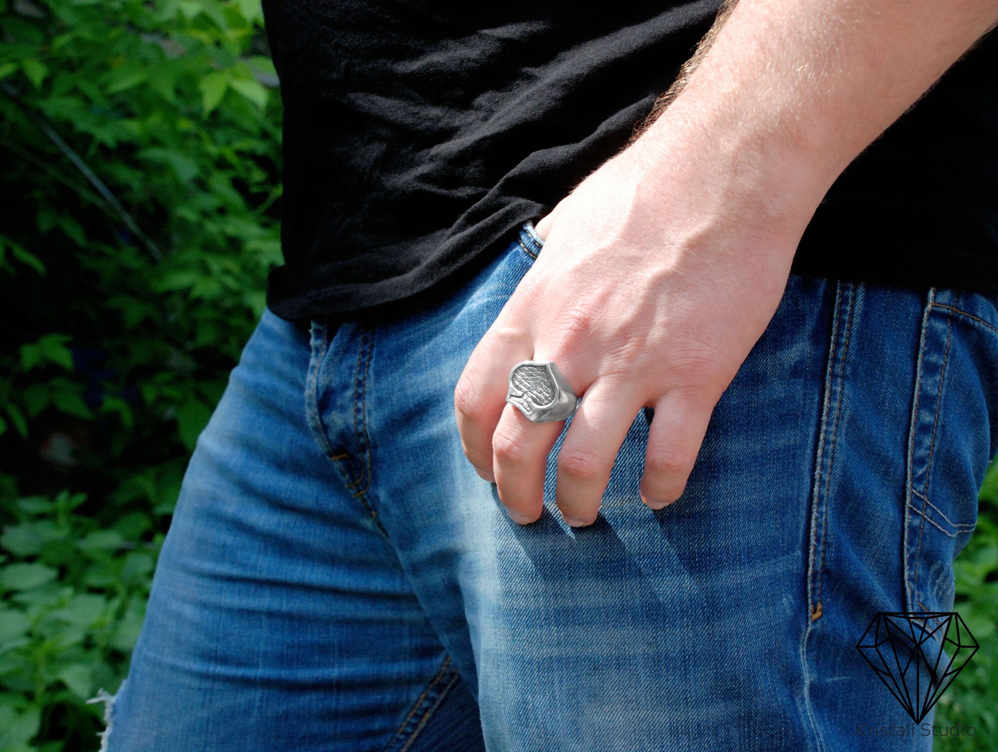 Men's Ace of Spades Signet Silver Ring / Playing Card Jewelry 925