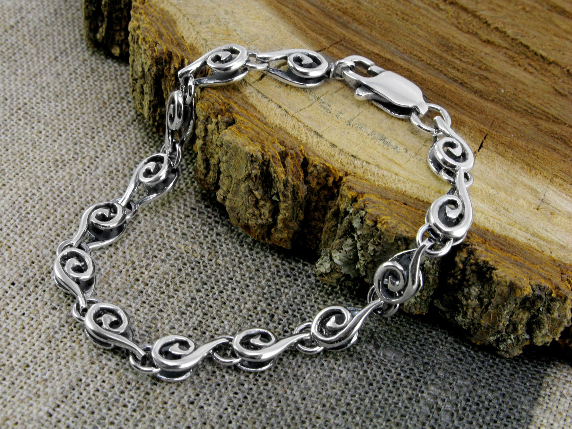 925 Womens Chain Bracelet Unique Oxidized Sterling Silver