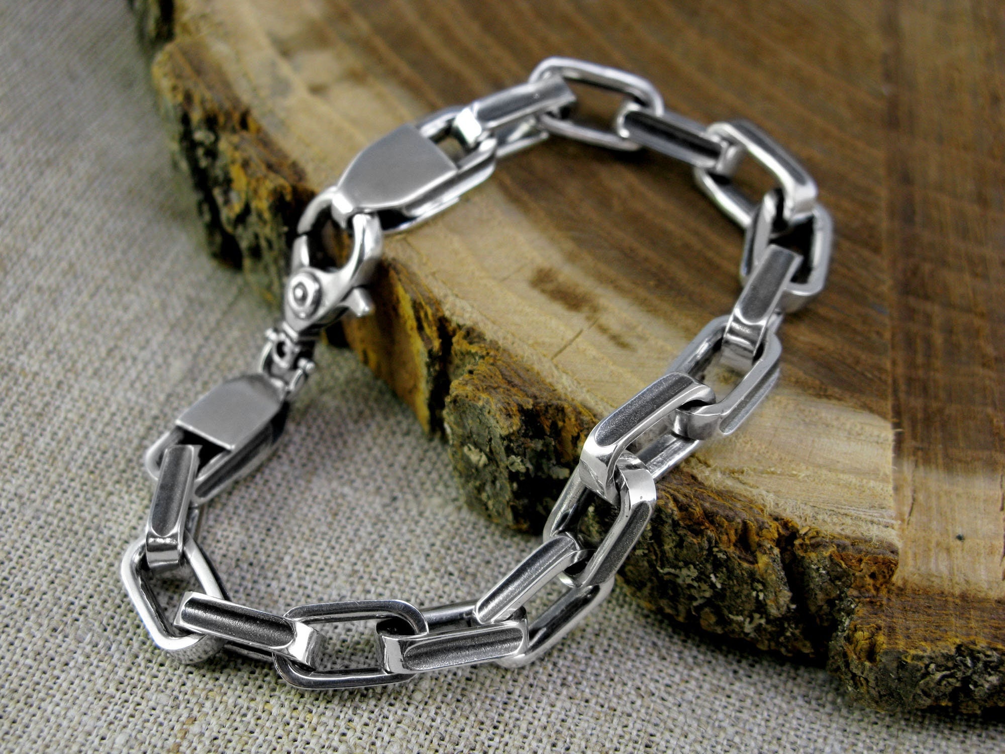925 Heavy Anchor Silver Chain Link Men Viking Bracelet / Mens