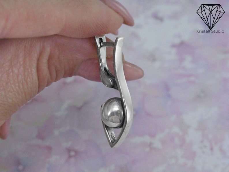 Silver Minimalist Ball Statement Teardrop Earrings / Jewelry Geometric Boho Drop Handmade Dainty Earrings image 8