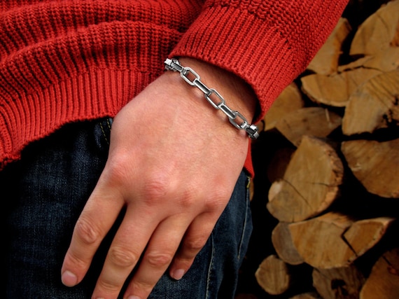 925 Heavy Anchor Silver Chain Link Men Viking Bracelet / Mens