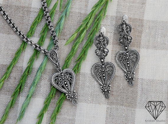 Gifr For Her / Filigree Jewelry Sterling Silver Set / Silver Earrings and Pendant/ Vintage earrings Boho Jewelry / Silver 925 Set of Jewelry
