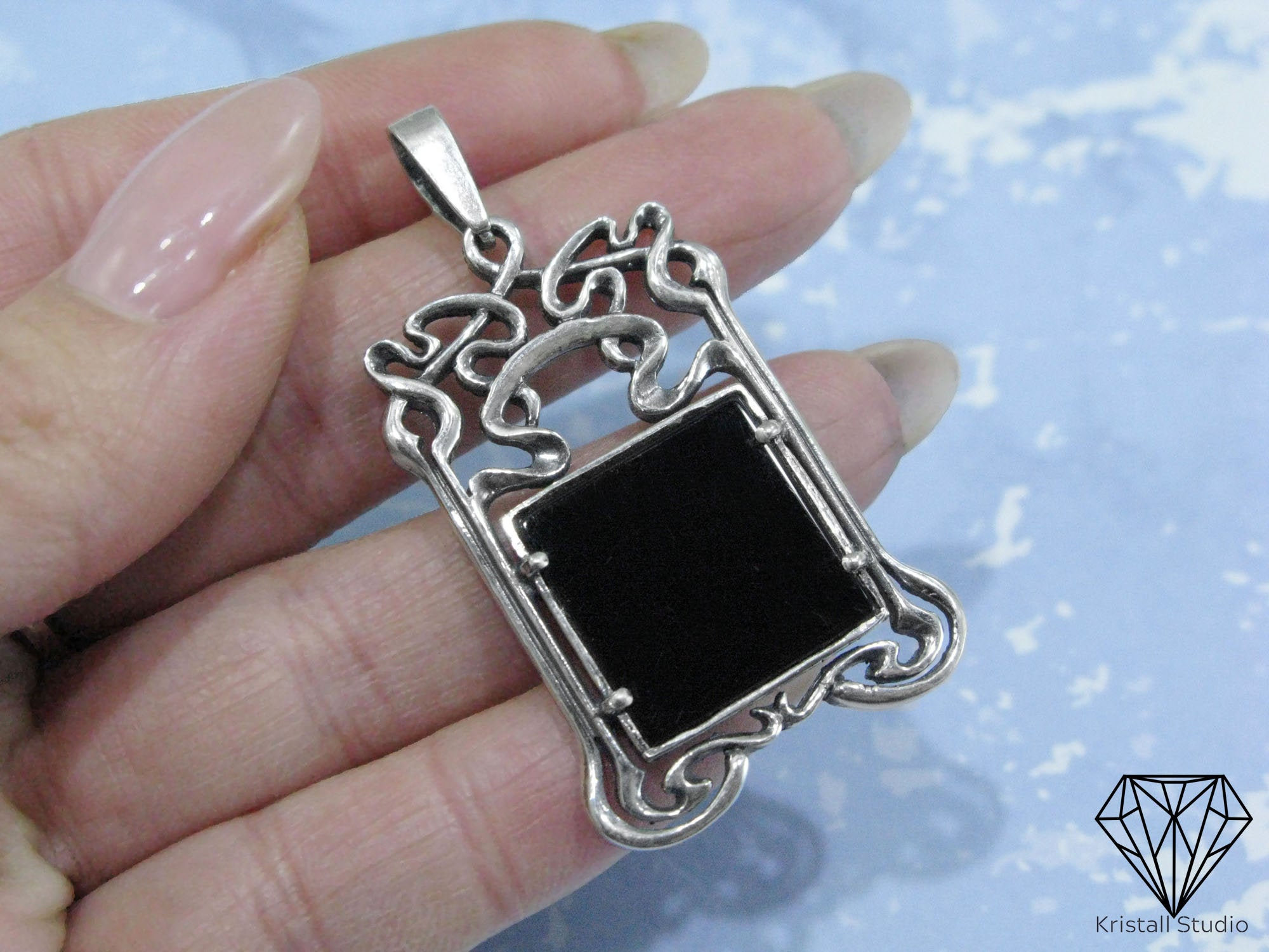 Black Onyx Pendant Necklace Silver Jewelry - Etsy