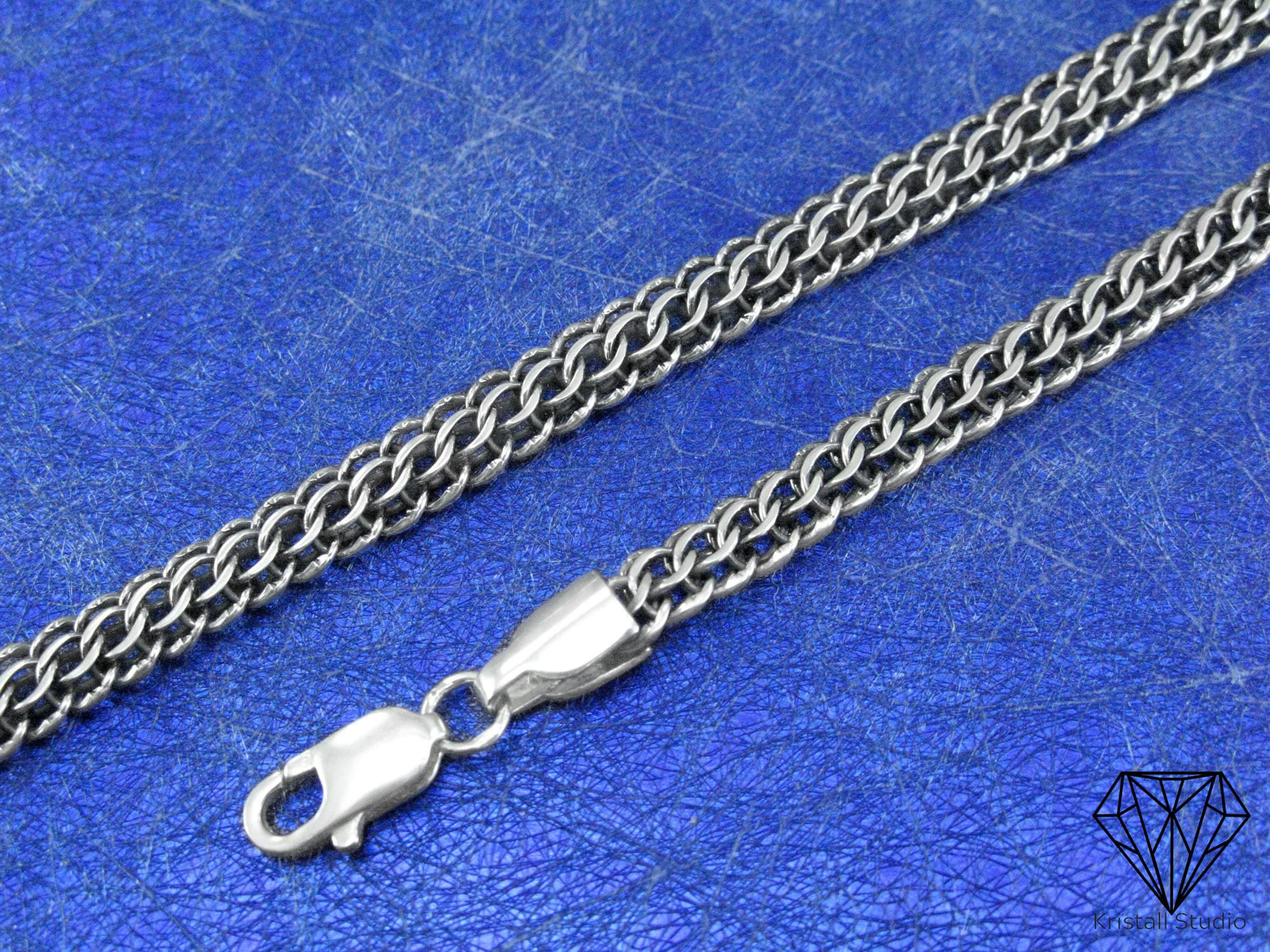 Mens Byzantine Silver Necklace Sterling Silver Chain Oxidized