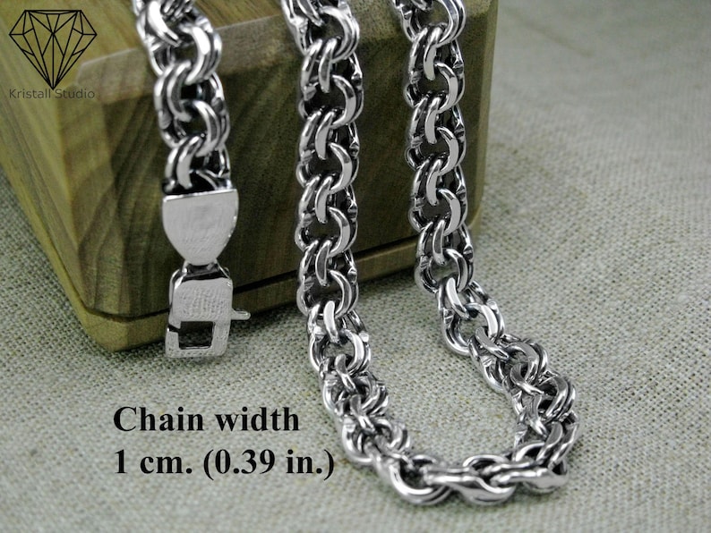Men's Thick Heavy Sterling Silver Chain Necklace for Him/ Garibaldi or Bismarck Massive Necklace / Biker Chino Weaving Men's Silver Chain image 1