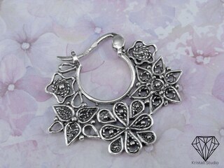 Orecchini Lunghi Boho Goccia In Argento: Intaglio Floreale Tribale Per Donne E Ragazze - Gioielli Etnici