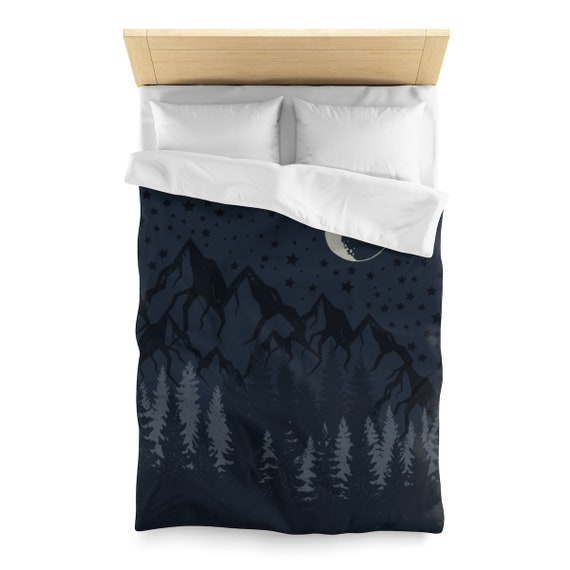 Night Landscape Moon Mountain Stars Duvet Cover Duvet Cover Etsy