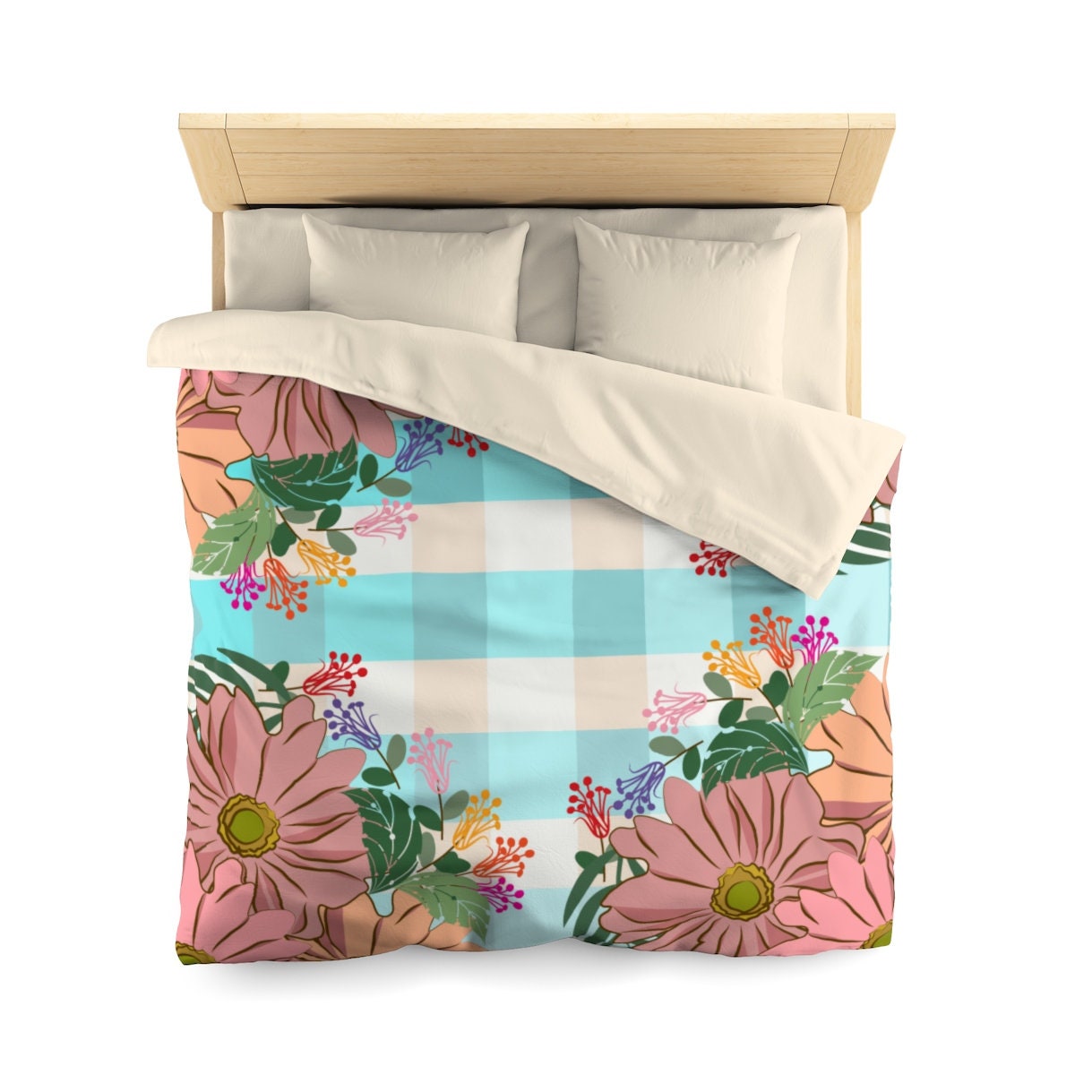 Flowers On Grid Duvet Cover n Duvet Cover Queen Duvet Cover Etsy